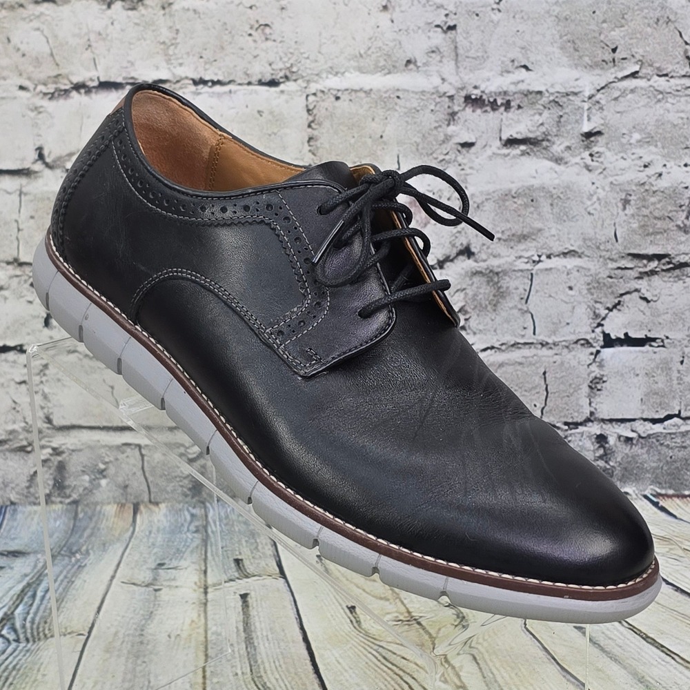 Johnston & Murphy Holden Plain Toe Oxford Men 10 Black Leather Hybrid Dress Shoe